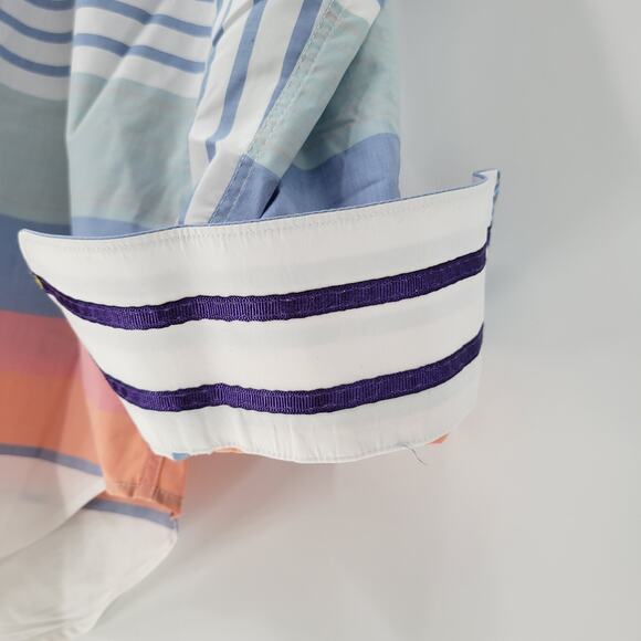 Robert Graham Mens Button Up Shirt XL White Blue Striped Geometric Flip Cuffs - Picture 3 of 16